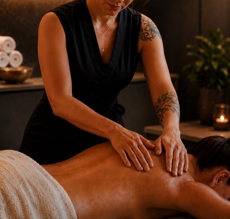 Swedish massage therapist working on client